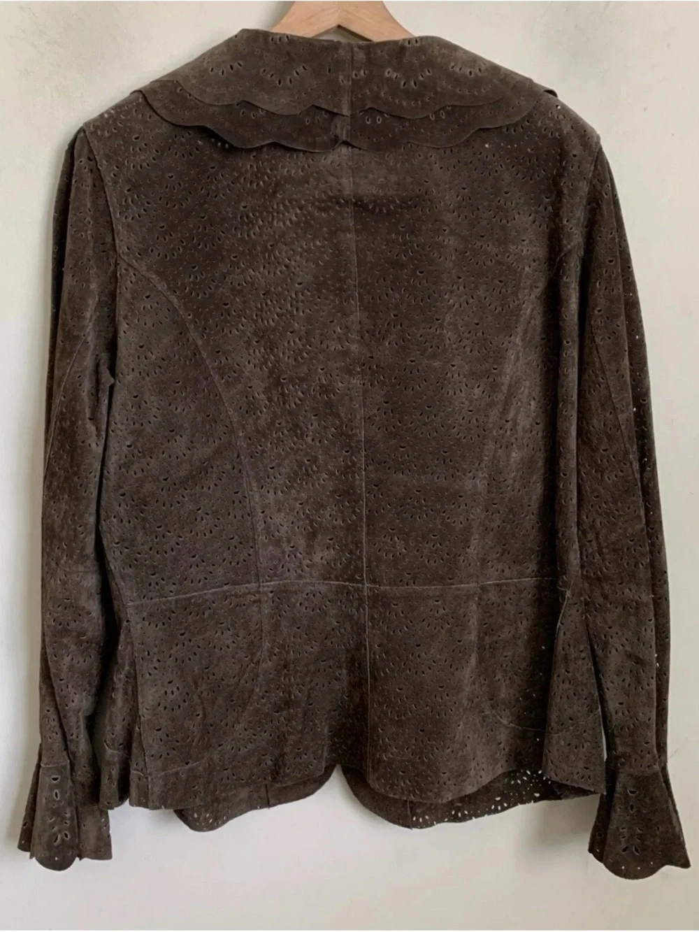 Coldwater Creek Brown Scalloped Suede Blazer